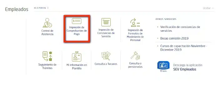 Opción Consulta e Imprime Recibo de Pago en el Portal SEV